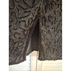 VTG Scala Silk Fully Beaded Sequin Cocktail Dress Floral Black Size Medium