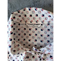 Vintage Alfred Dunner Geometric Tie Neck Blouse White Navy Red Short Sleeve 14