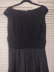 VTG Patra 14P Black Taffeta Skirt Jersey Top A-Line Long 55″ Dress Removable Pin