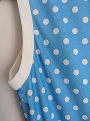 Vtg 70s Sky Blue White Polka Dot Mod Sun Day Dress Sleeveless Fit Flare Knit S