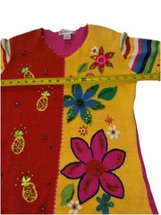 Vintage ARRIVISTE Funky Sweater Ramie Cotton Blend Colorful Embroidery Gems Sz M