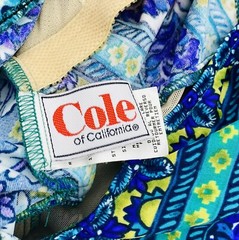 Vintage Cole of California Green Blue White Multicolor Swimsuit Size 8. 60s 70s