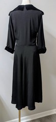Vintage Late 30’s Black Rayon Crepe Midi Dress Red Slip Smocking Drape Velvet M