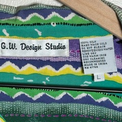 G.W. Design Studio VTG 100% Silk Blouse Purple Green Geometric Stripe Large