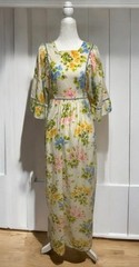 Vtg 70s Prairie Maxi Dress L 32”W Floral Cottagecore Bell Sleeve Garden Party