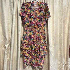Sandy Sandy Floral Ruffle Dress Women 9/10 Multi Excellent Vintage 80s Tiered