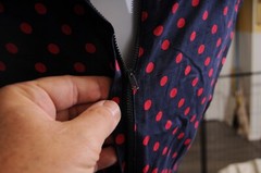 Vintage 1960s R&K Originals blue polka dot rayon blend belted jacket dress S