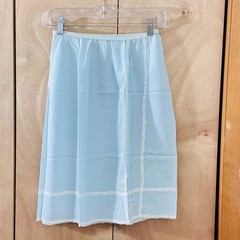 Lady Lynne Floral Embroidered Crepe Ice Blue Half Slip To 28″ Waist 1960s