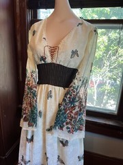 Vtg 60/70 Prairie Bohemian Semi Sheer Lace Gunne Sax Style Flare Sleeves Dress S
