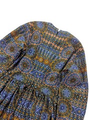 Vintage 70s JAEGER Mandala Geometric Dress UK 8.5 XS Bishop Sleeve Authentic Mod