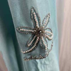 Vintage Blue Embroidered Cuff Long Sleeve Open Front Dressy Jacket