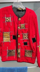 Vntg Allure Art To Wear Jacket W Red Patchwork Buttons W Animal Print Square