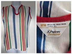 Vintage JCPenney Fashions striped rainbow 80s sleeveless top tank 70s womens S