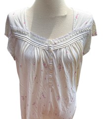 Vintage Size XL Floral Nightgown Ivory Pink Cotton Blend Short Sleeve Lace Trim