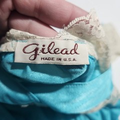 Vtg 70s Gilead Teal Nylon Nightgown Plunging V Back Lace Empire Waist Sz Medium