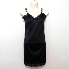 Vintage Under Moments Full Slip Womens 34 Black Lace 25 inch Adjustable Straps