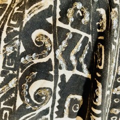 1950s Cotton Tribal Tiki Tropical Black White Circle Skirt Sequins Rockabilly