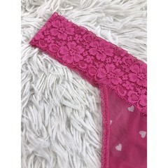 Vintage MY CHEEKS LACE & MESH PINK Hearts Sheer Lace Thong Panties O/S