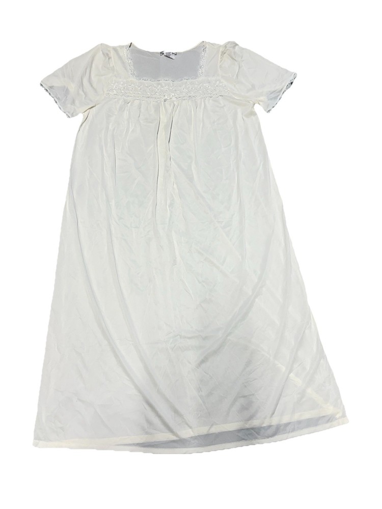 Vtg 80s Fundamentals Sears Pink Nylon Midi Short Sleeve Lace Nightgown Sz Medium