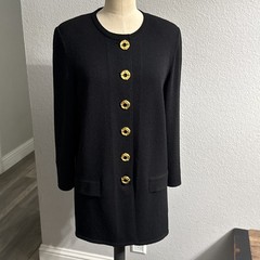 Vintage Toula Black Gold Button Knit Sweater Jacket Size 6 Old Money Classic