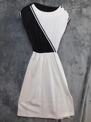 Vintage Union Made ILGWU Dress Womens Medium White Black Colorblock Sundress USA