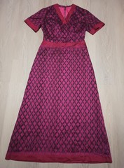 Vtg 70s Violet Red Southwest IKAT India Print Maxi Dress nomadic tribal M