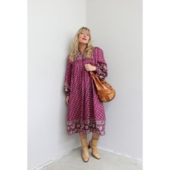 1970’s Vintage Silk Indian Import Full Balloon Sleeve Dress ~ Women’s XS SM MD