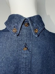 VTG 90s Franco Moschino Jeans Iconic Backwards Heart Peace Signs Denim Shirt MED