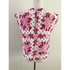 Handmade Crochet Granny Square Vest Size M Pink White Boho Tie Front