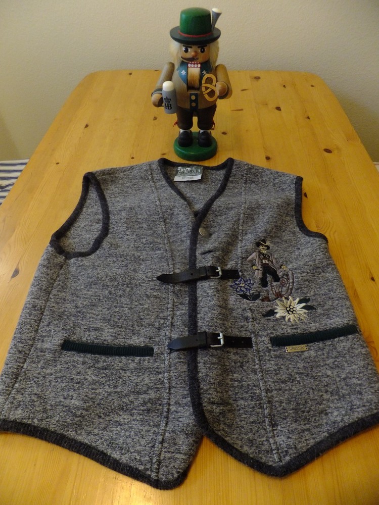 OCTOBER FAST = WESENJAK TIROL GREY BOILD WOOL VEST & BAVARIAN WOOD “BEER” ITEM.