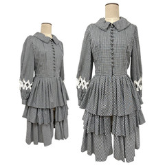 Vintage 1970s Gingham Black & White Layered Tiered Open Front Cutout Sleeve Coat