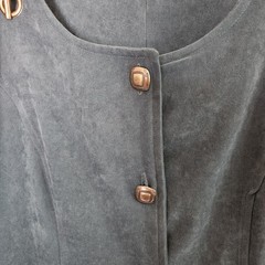 Christopher & Banks Dark Green Faux Suede Button-Front Jumper Dress Womens 14