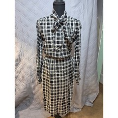 Vintage Adolfo Saks Fifth Avenue 3pc Skirt Suit Set Plaid Tweed Purple Black