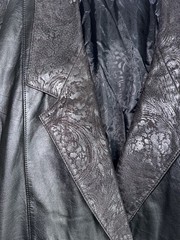 G-III Women’s Leather Jacket Black Embossed Suede Accents Shoulder Pads Medium