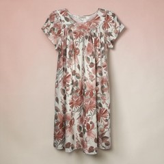 Vintage Style Floral Muumuu Nightgown Pink Terracotta Short Sleeve Sleep Dress