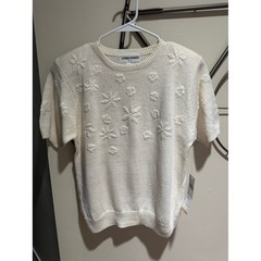 Vintage Alfred Dunner Cream Embroidered Floral Knit Top Size M Cotton Blend NWT