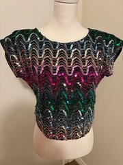 Vintage Rio Brand Rainbow Sequin Chevron Disco Blouse