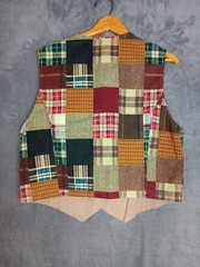 Vintage Patchwork Vest Country Western Hippie Cotton Extra Large 70s Blue Grass