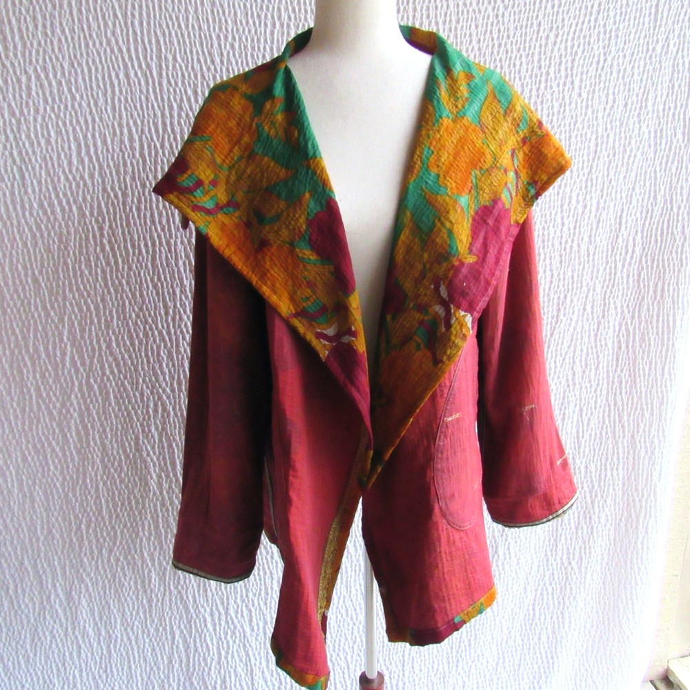 Vintage Nordstrom Womens Colorful Cotton Ric-Rac Gold Reversible Jacket L