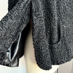 Vintage 1940’s Jet Black Curly Lamb Fur Cape Jacket Coat Size S/M