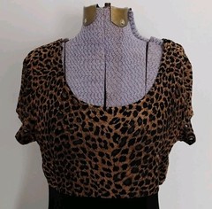 Vtg Gantos Mini Dress Woman’s Stretch Opaque Black Animal Print Fit & Flare XS/S