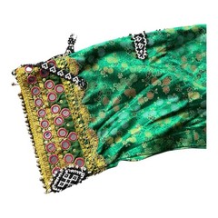 Vintage Afghan Kuchi Tribal Dress Green Brocade Mirror Work Shisha Embroidery