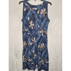 Vintage Hilo Hattie Blue Bamboo Japanese Kanji Allover Print Maxi Dress XL
