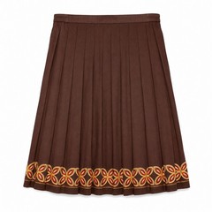 Vintage Tommy Bahama Boho Pleated Embroidered Midi Skirt Brown Size 12