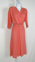 VTG 1970s 80s ITEMS CALIFORNIA DRESS & BELT CORAL COLOR RAYON FLAX FABRIC BELT
