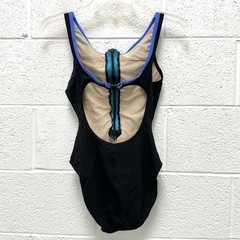 90’s Vintage Speedo Front Zip One Piece Swimsuit Size 10 Black Blue Colorblock