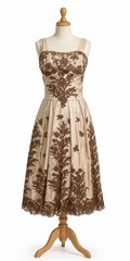 Ceil Chapman Evening Gown Dress Womens 14 Satin Silk Tulle Applique 50s FLAWS