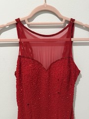 Vintage Andretta Donatello Red Silk Beaded Mesh Gown Size XS