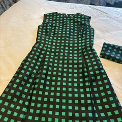 VTG 1960s/1970s Dress W/Jacket Custom Made green/black checked Med. NICE