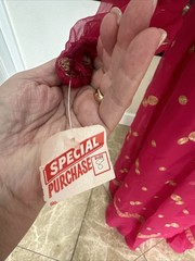 Jack Bryan NWT 70s Raspberry Pink Voile & Gold Embroidery Blouson Maxi Dress S